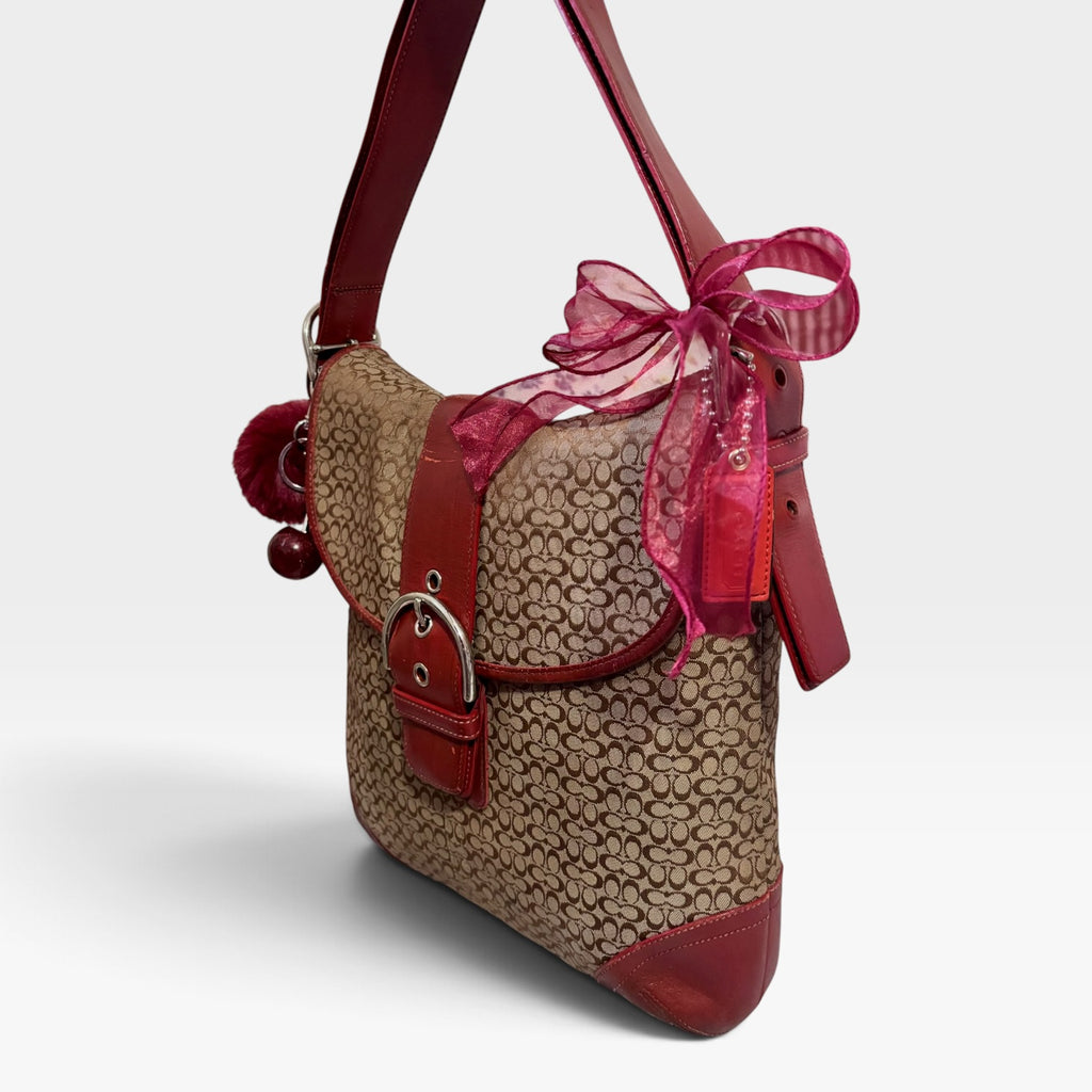Y2K-era signature soho leather shoulder tote bag