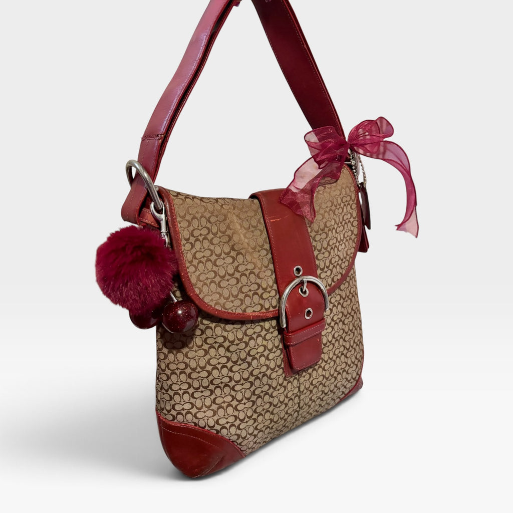 Y2K-era signature soho leather shoulder tote bag